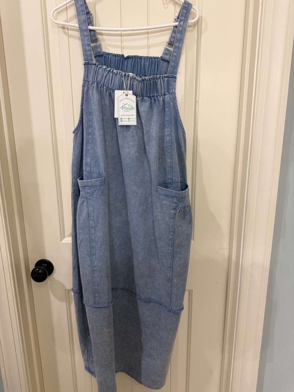 Light Blue Denim Overall Dress with Pockets